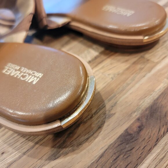 Michael Kors Sadie Flat  Embellished Leather Sandals  Luggage  Brown Leather - Picture 9 of 14